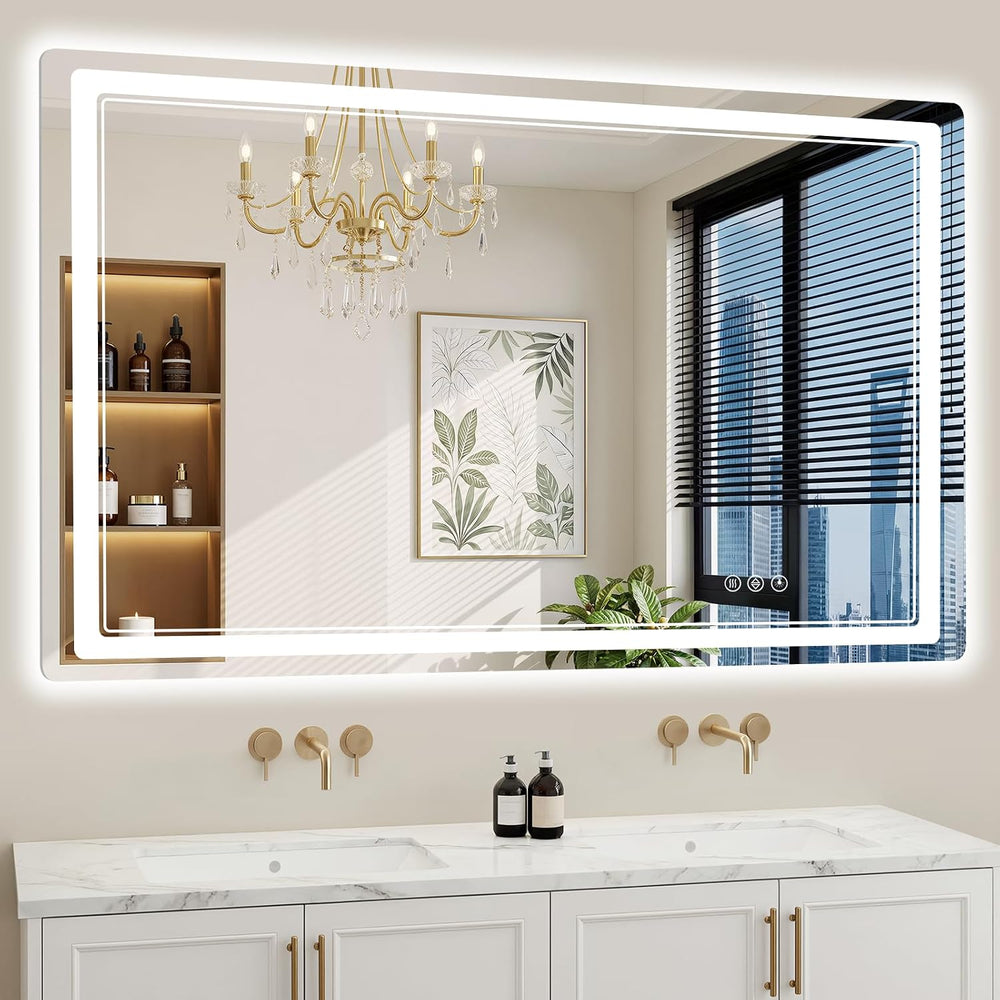 36"x60" LED Bathroom Mirror with Lights, Backlit + Front Lit, Anti-...