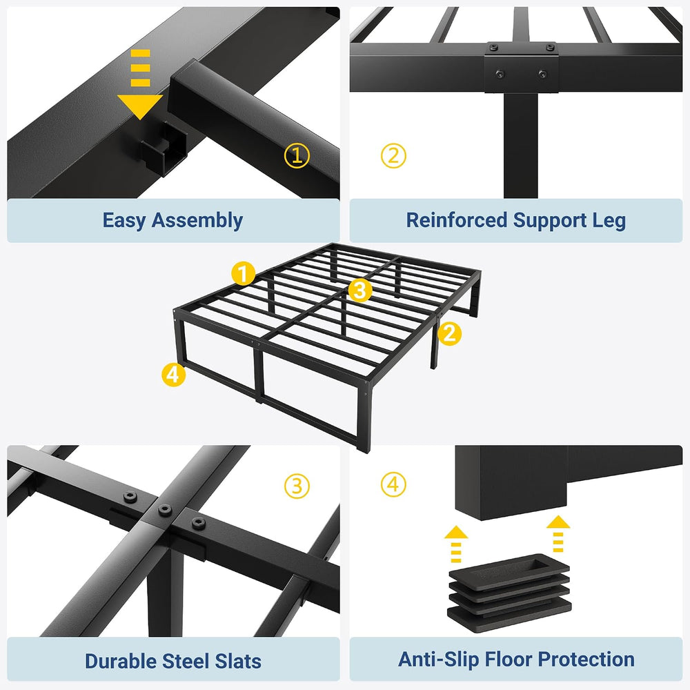 Allewie 14 Inch Queen Metal Bed Frame, 4000LBS Heavy Duty Support, Black