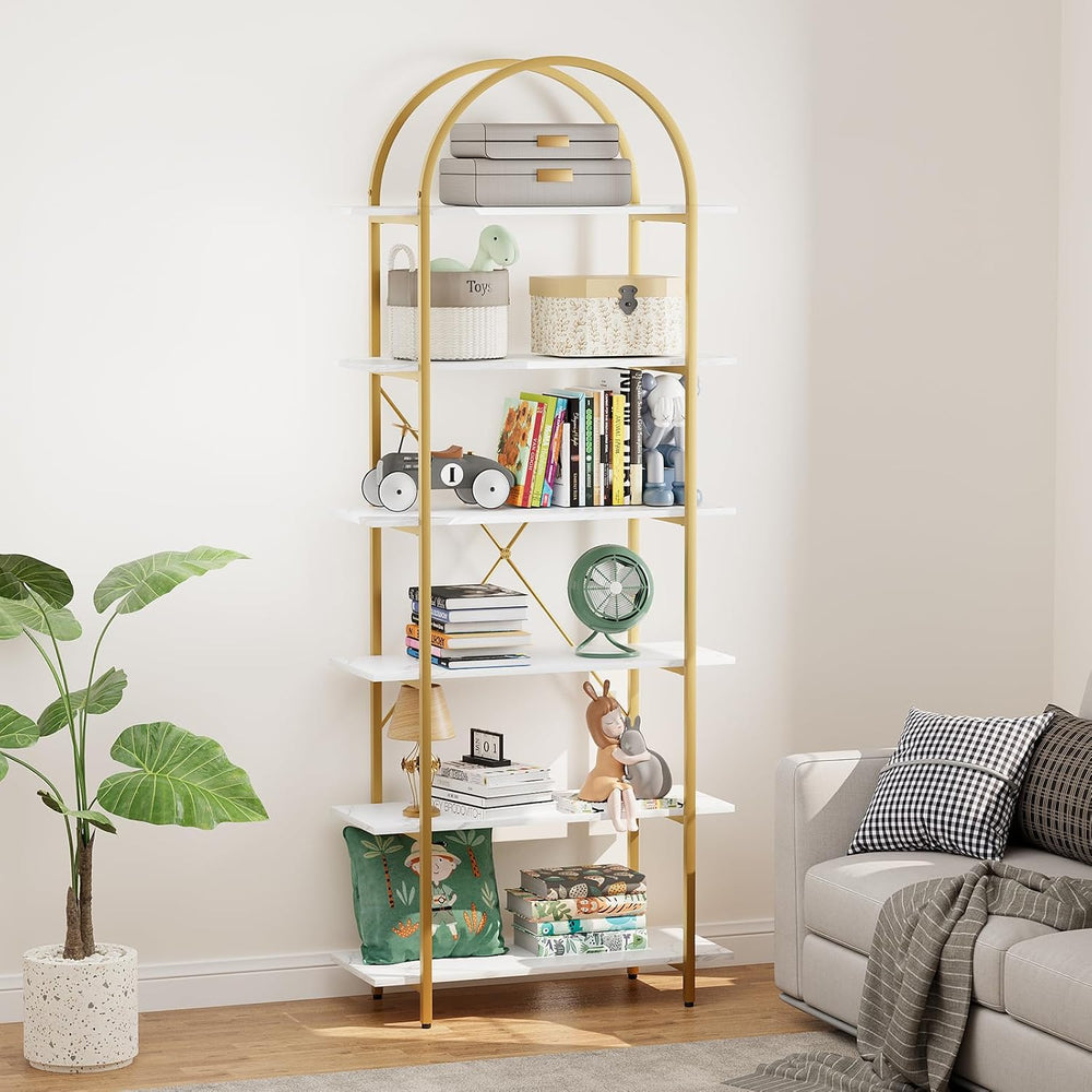 Arbuxzuy 6 Tier Bookshelf, 83" Tall Arched Bookcase, Tall Book Shelf wit...