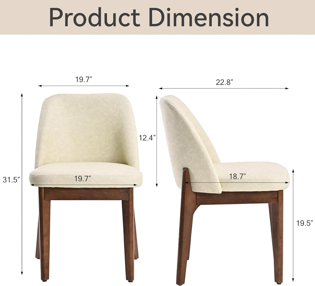 VKNOW Dining Chairs Set of 2, Faux Leather Wooden Kitchen Chairs, Beige