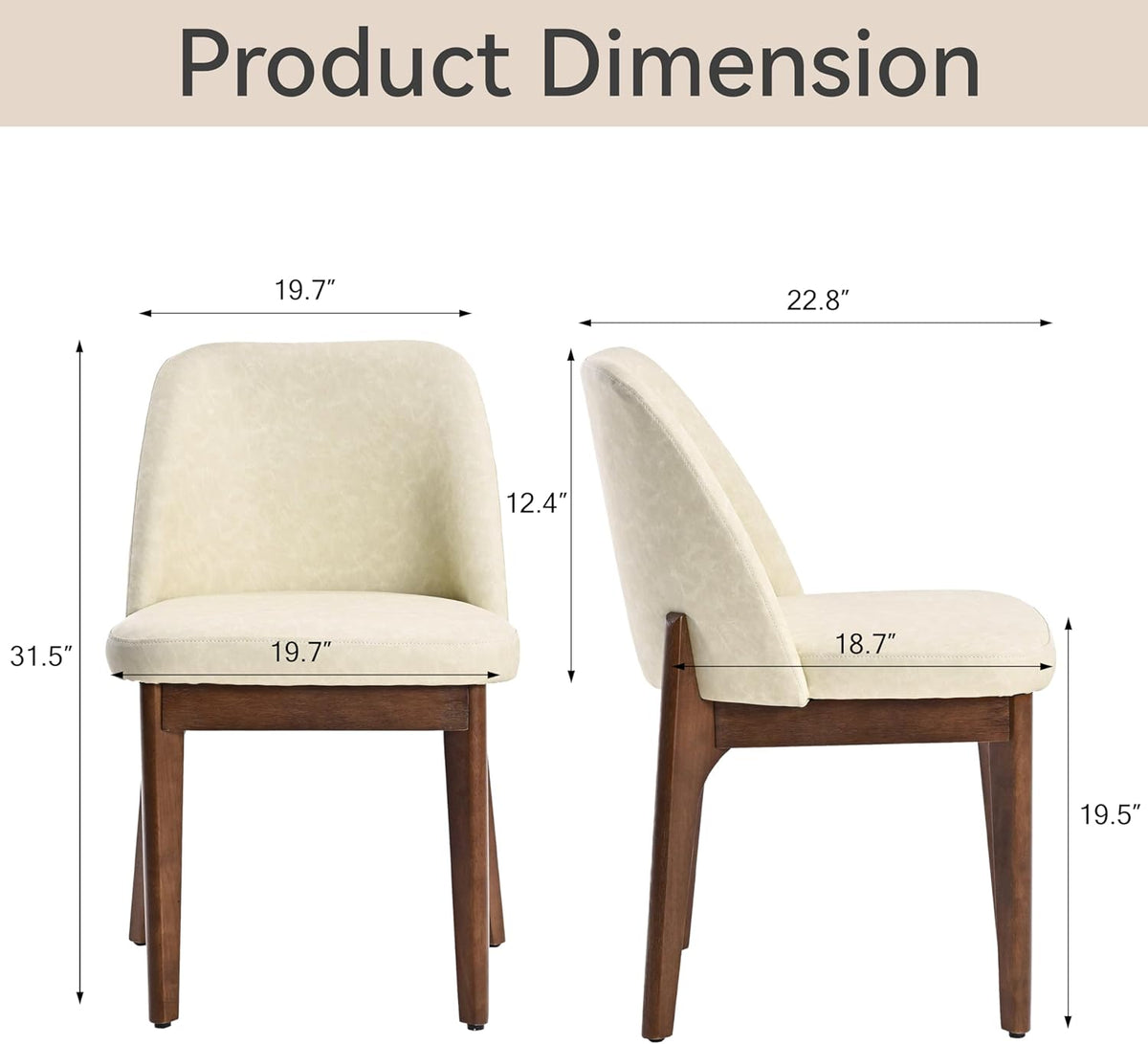 VKNOW Dining Chairs Set of 2, Faux Leather Wooden Kitchen Chairs, Beige