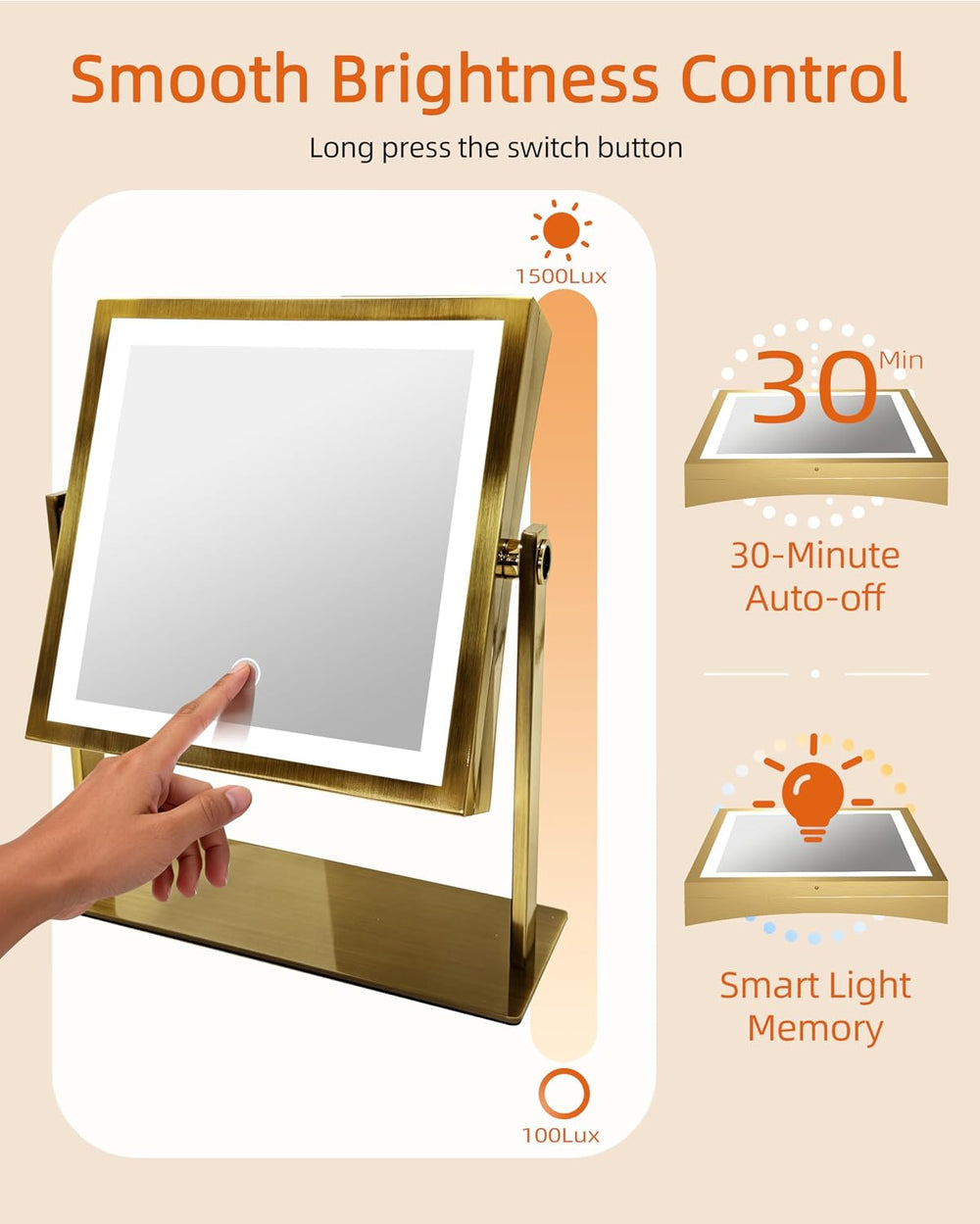 Ruacq Makeup Mirror with Lights, Dual Sided 1X/10X, Antique Brass