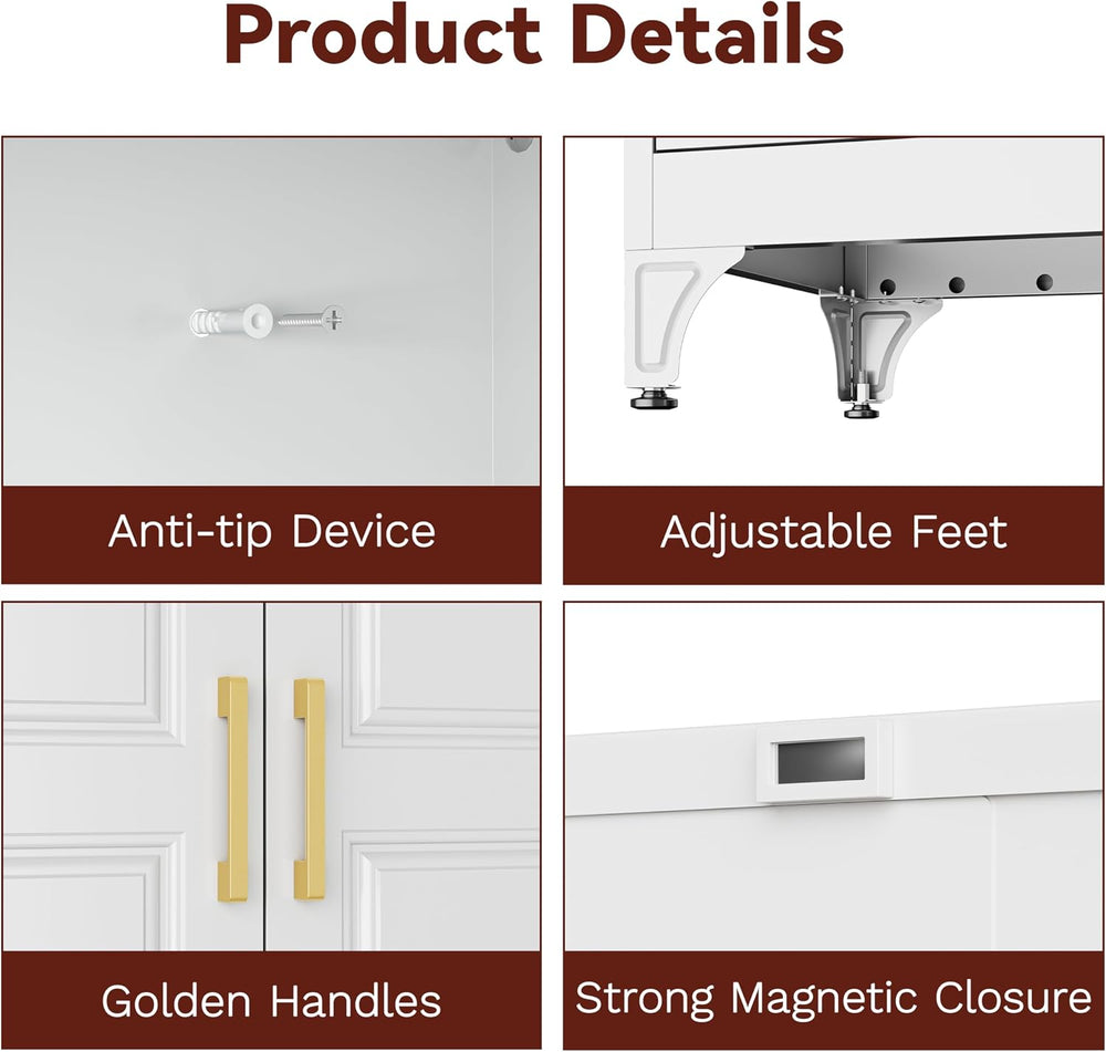 71" Tall Wardrobe Closet with Doors and Adjustable Shelves, White