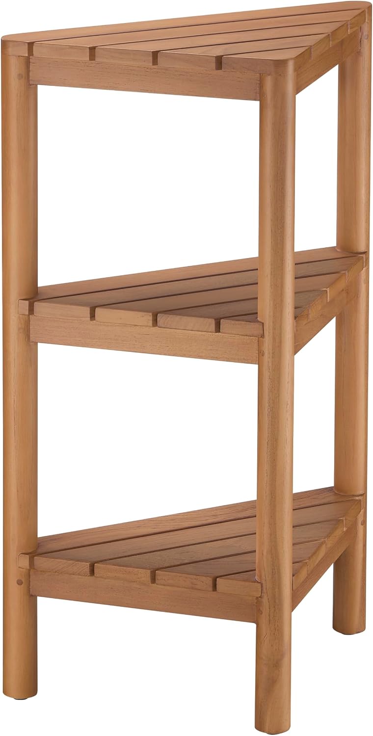 Fully Assembled Teak Corner Shower Shelf, Shower Caddy 26.5"
