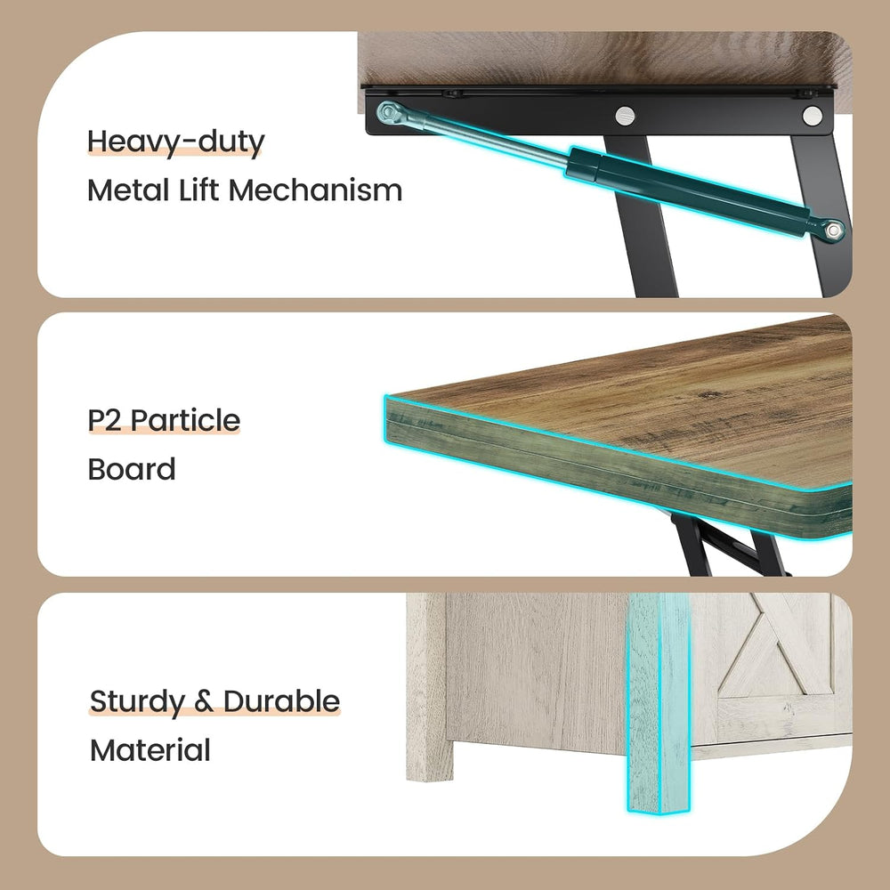 SEDETA Farmhouse Lift Top Coffee Table with Storage and Hidden Compartment
