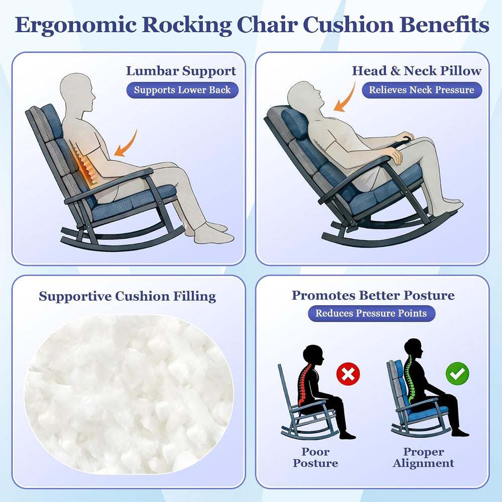 Rocking Chair Cushion, Waterproof and Fade-Resistant Adirondack Rocker Cushio...
