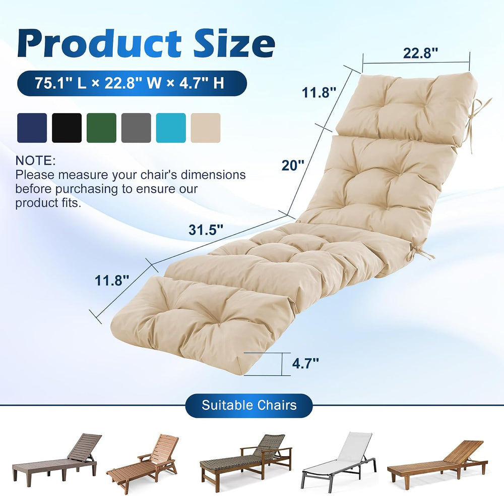 Chaise Lounge Cushions Outdoor, Waterproof & Fade Resistant Patio Lounge ...