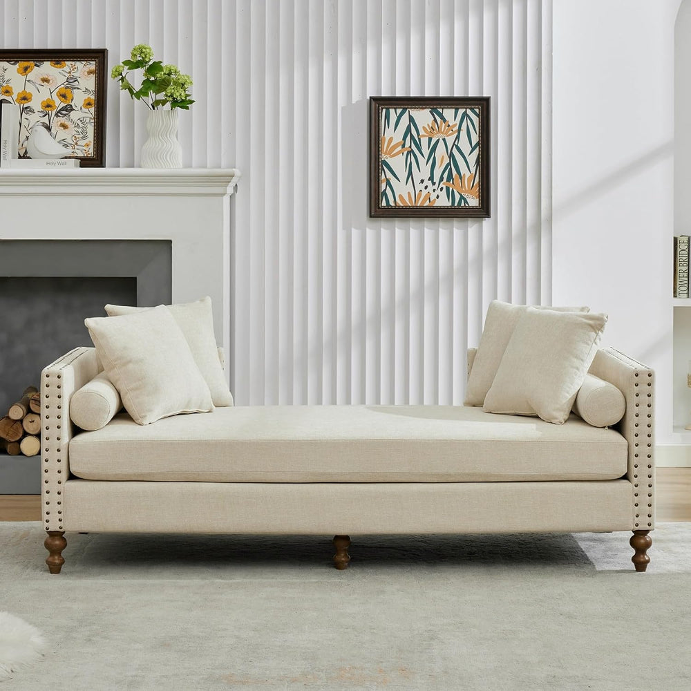 KEIKI 75" Chenille Indoor Chaise Lounge Chair with 4 Pillows, 2 Bolsters...