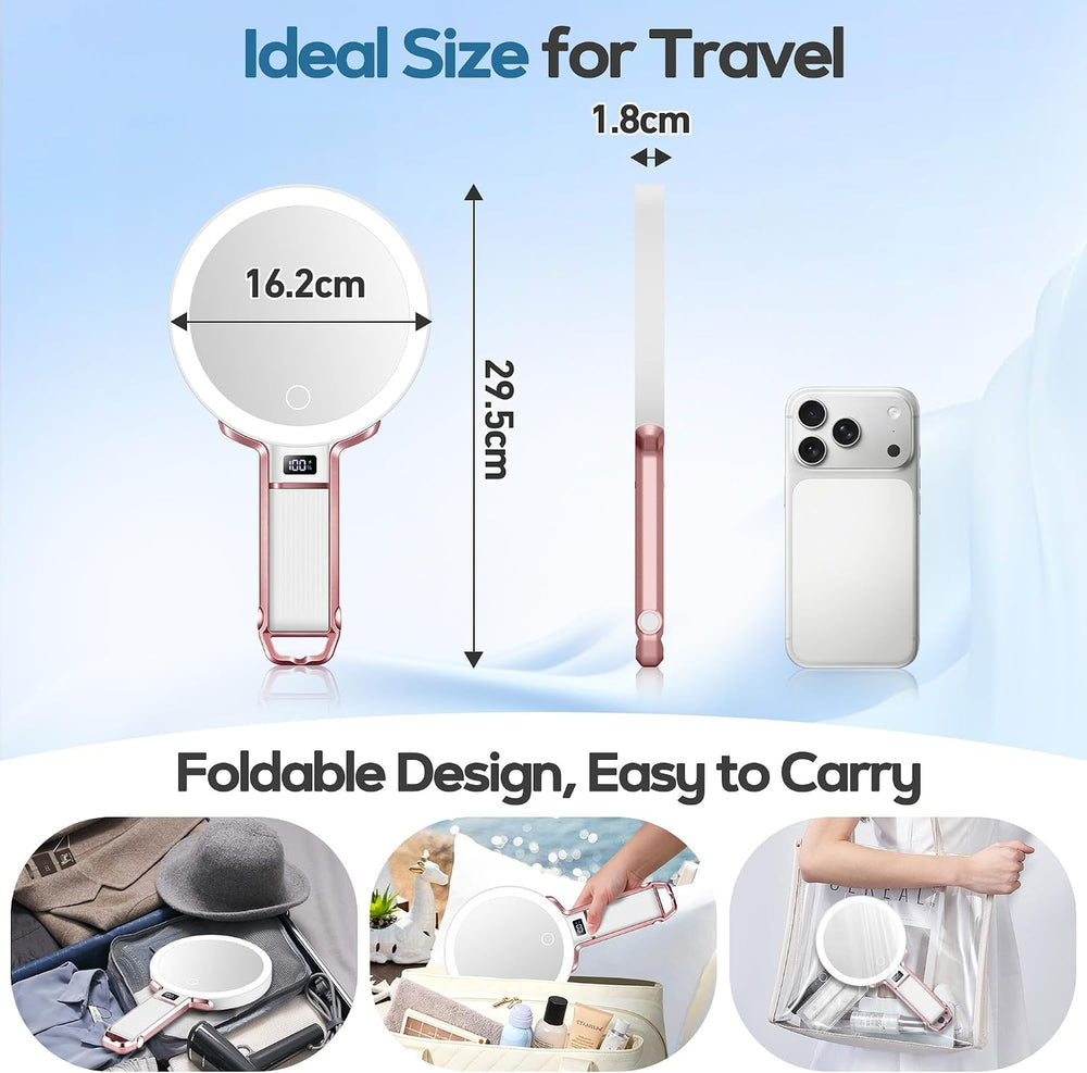30X Travel Magnifying Mirror with Light, Height Adjustable Vanity Mirror with...
