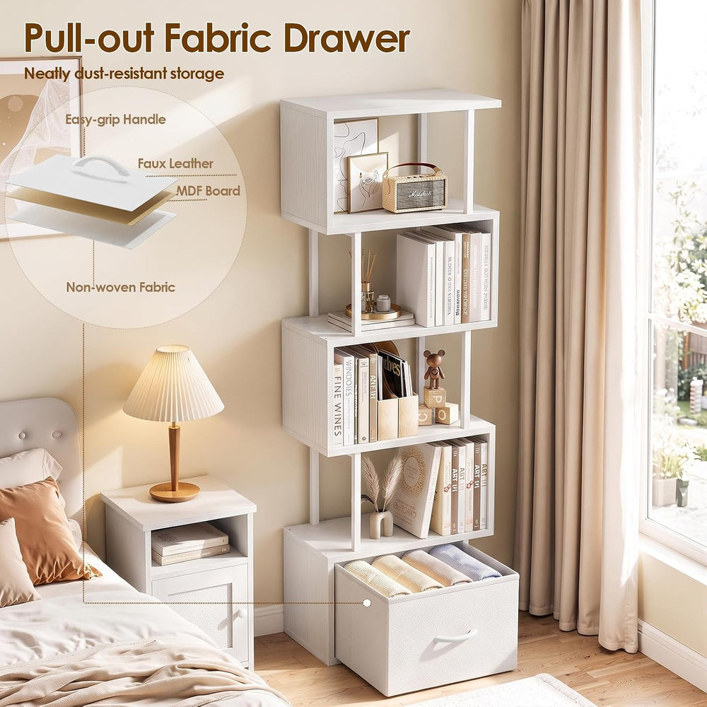 Housolution 6 Tier 57.5" Tall S Shaped Geometric Bookshelf, White