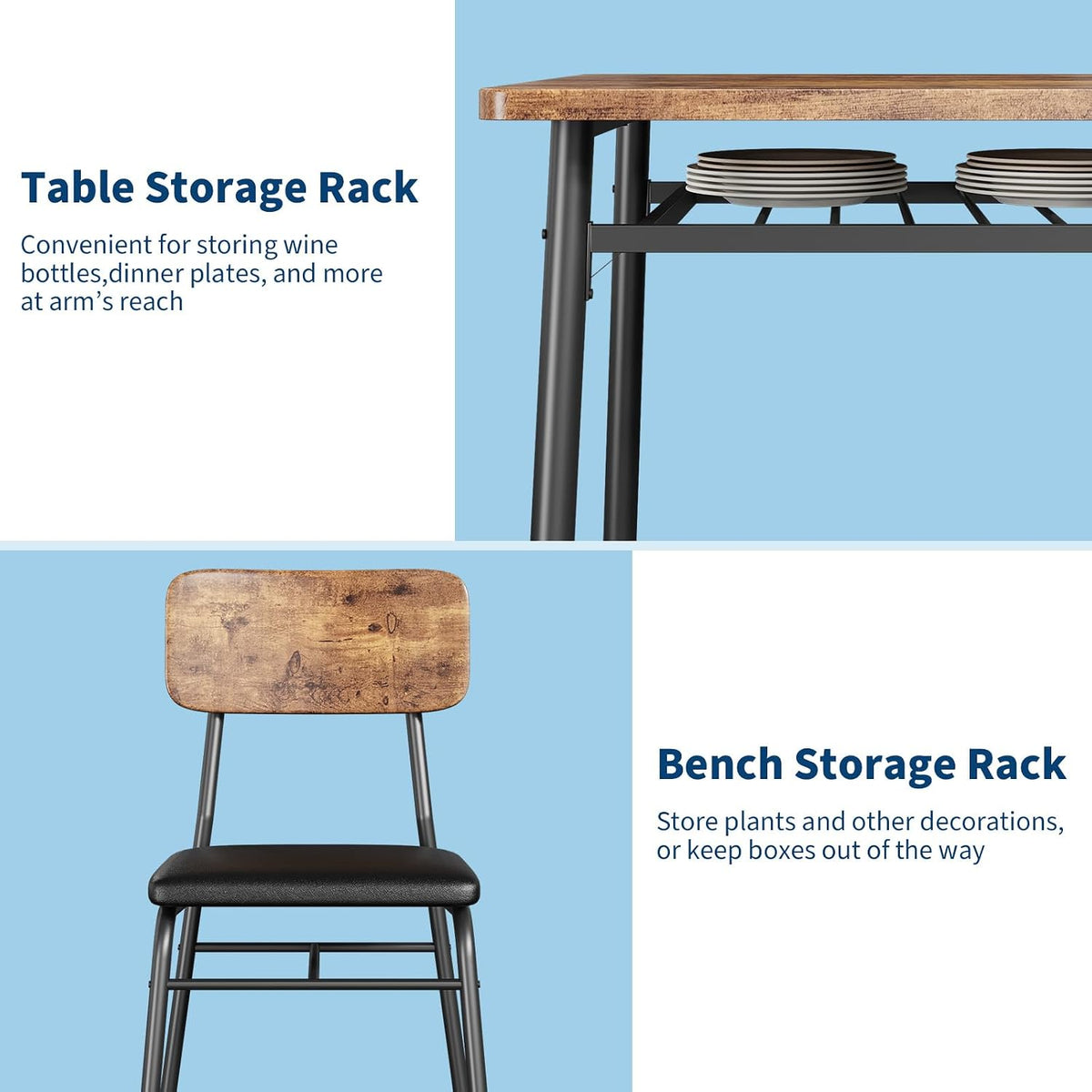 garveehome dining table set for 4 with storage, side view