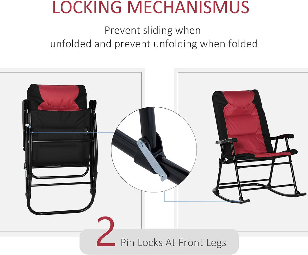 Outsunny Set of 4 Oversized Folding Rocking Camping Chair, Red