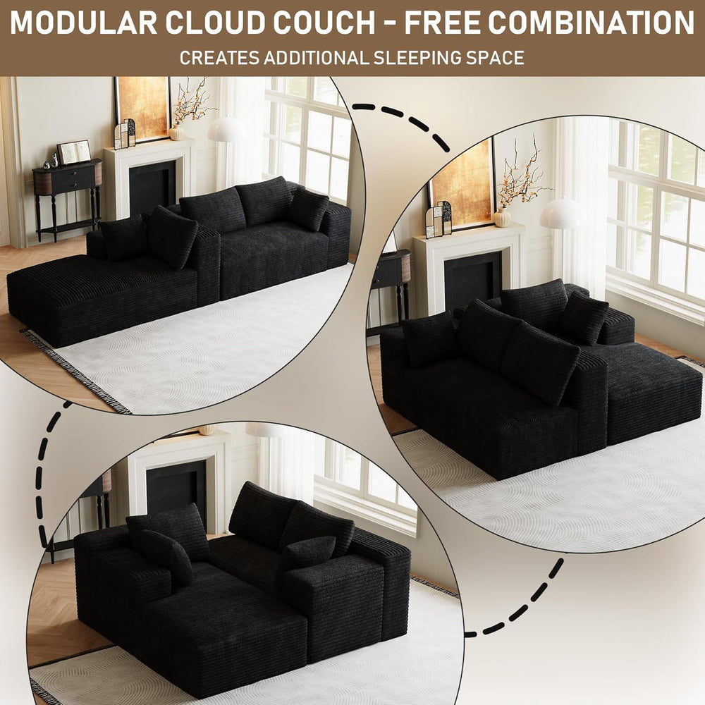 ONEMMLION 96" L-Shaped Cloud Boneless Couch Sofa with Chaise, Black