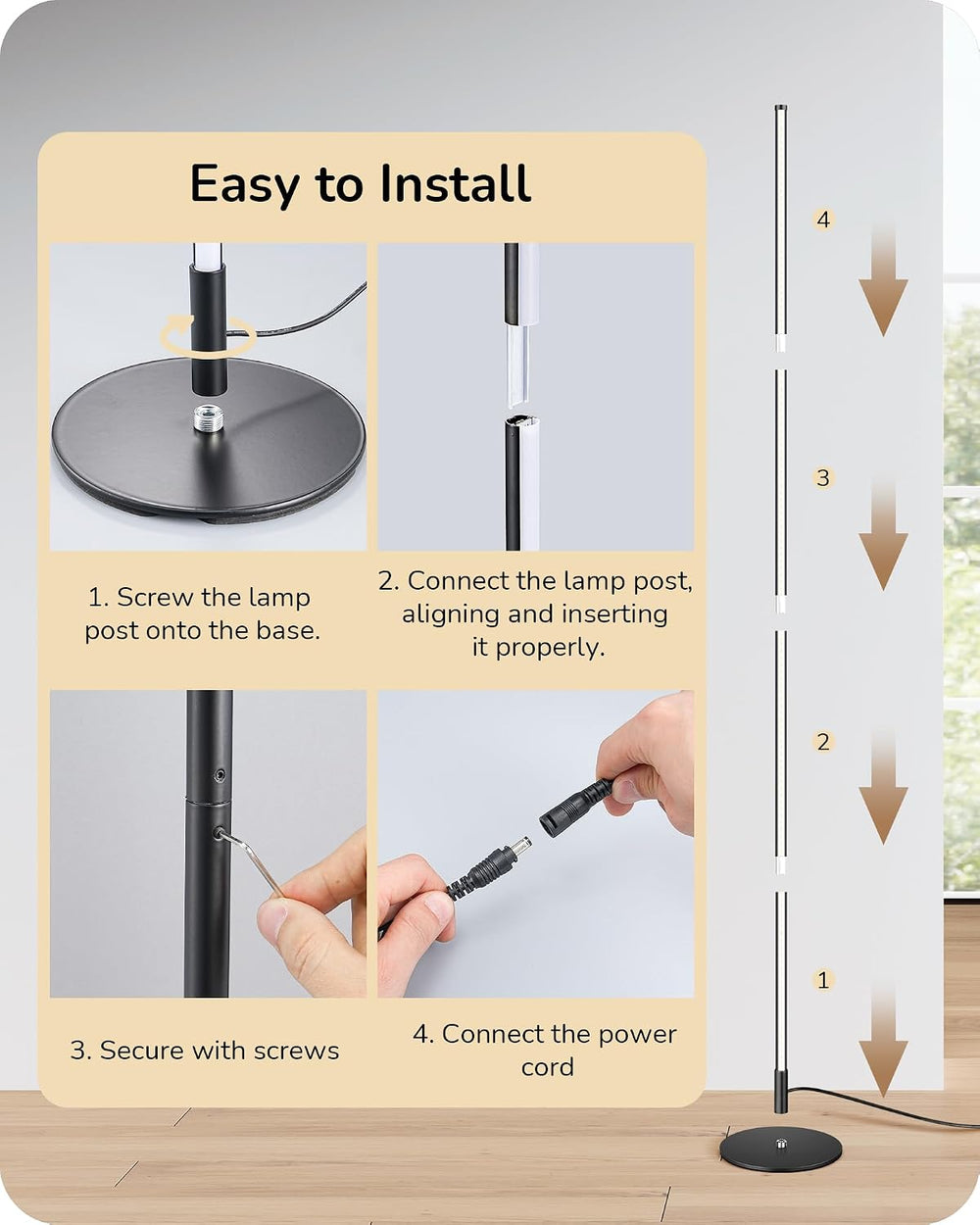EDISHINE 59.8" Floor Lamp with Remote & 3 Height Settings, Dimmable ...