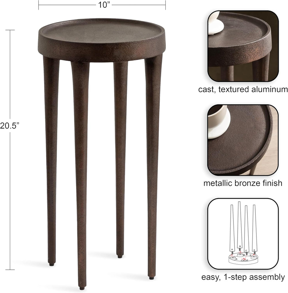 Kate and Laurel Rava Modern Metal Round Drink Table, 10 x 10 x 21, Bronze, Ca...