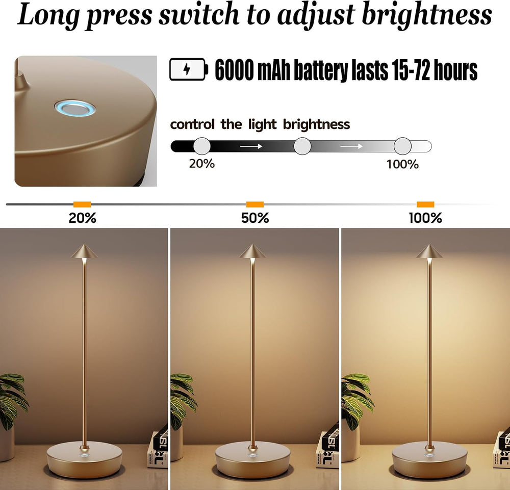 2Pack Rechargeable Cordless Table Lamp, Portable Powered LED Battery 6000mAh ...