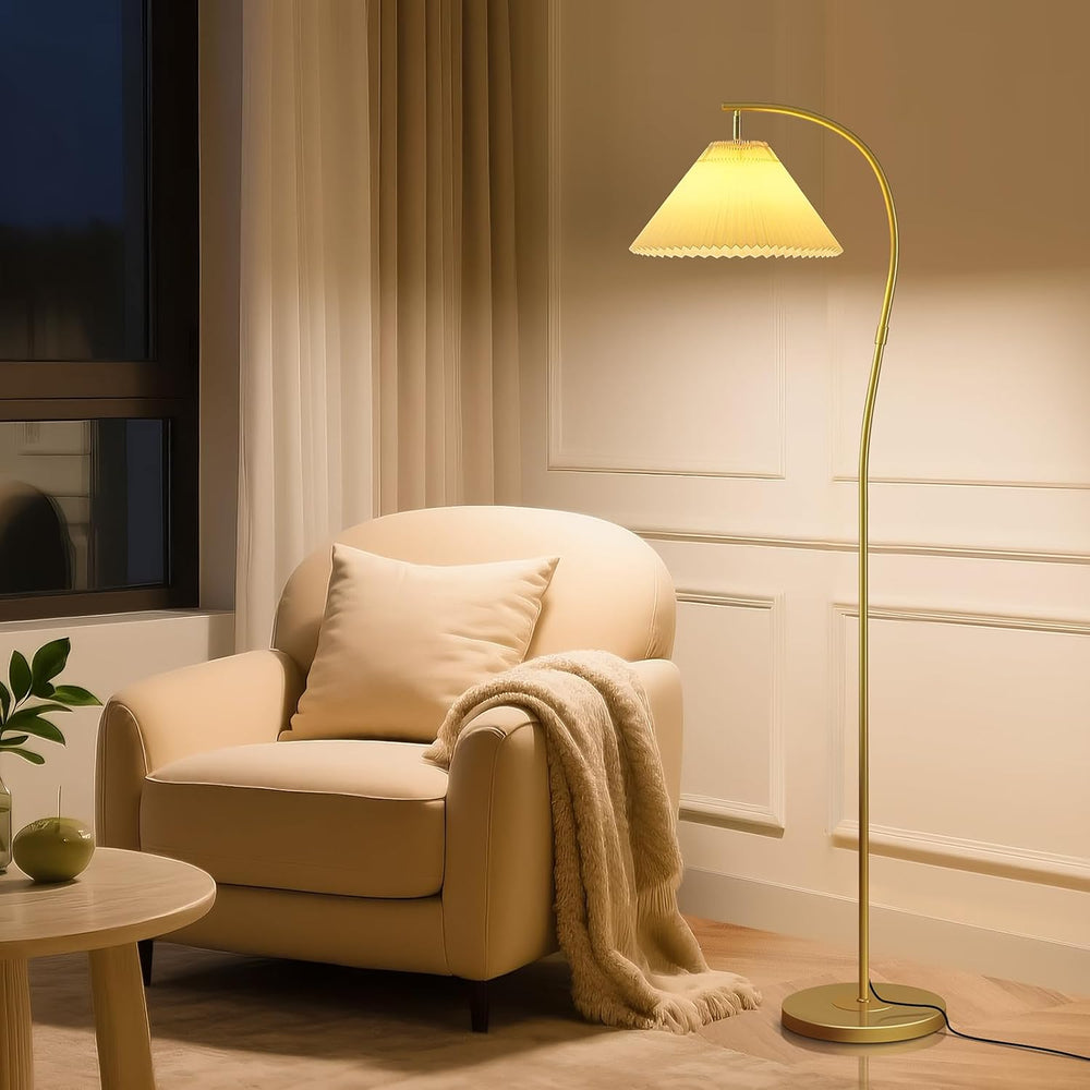 Unique Gold Arc Pleated Floor Lamp, 12W Bulb 3-Color Dimming