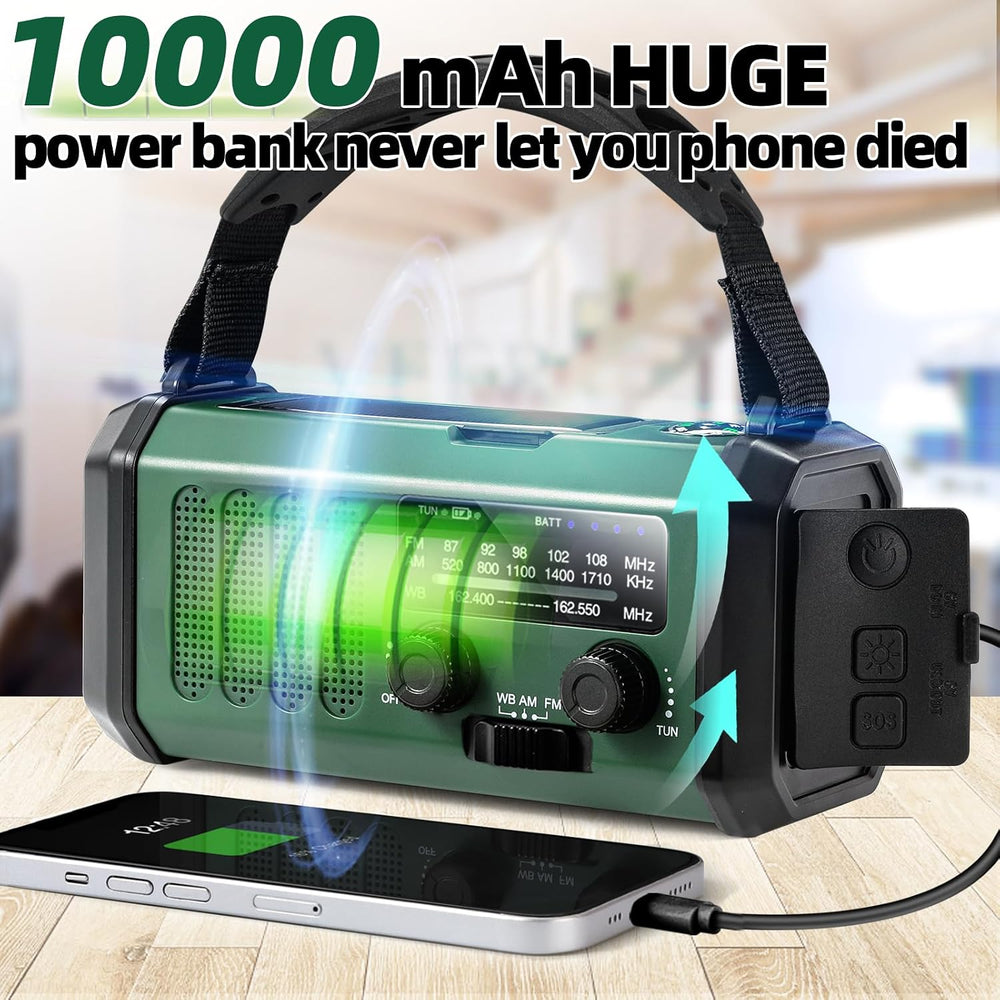 QAUYYW Hand Crank Emergency Radio, 10000mAh Solar AM/FM Weather Radio