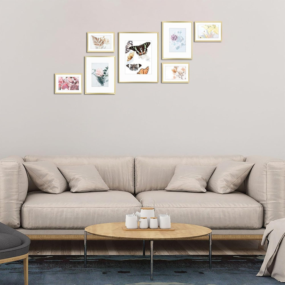 Golden State Art 7 Pack Gold Aluminum Frame with White Mat, Real Glass