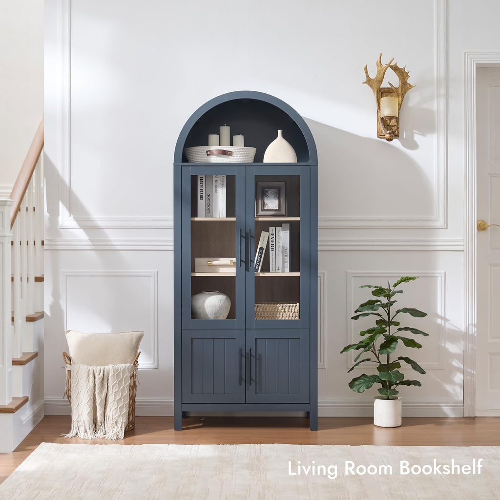 71" tall arched display cabinet with glass doors, package contents