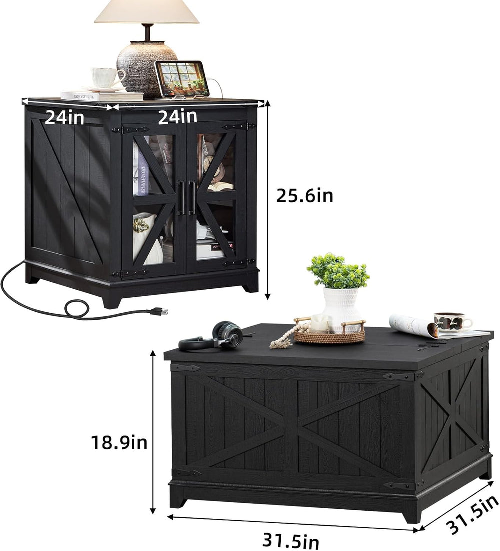Joaxswe Farmhouse Coffee Table Set 3, End Table and Coffee Table