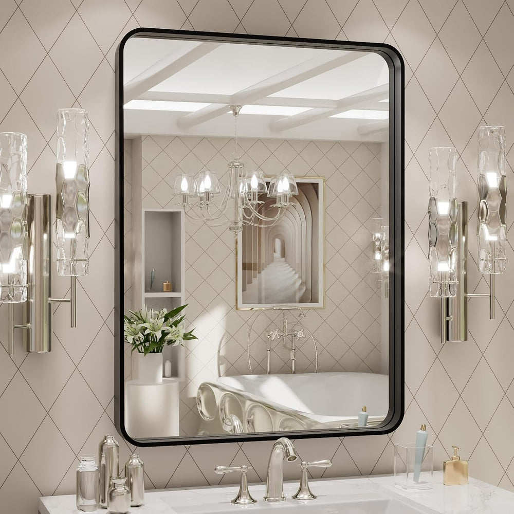 LOAAO 24X32 Inch Black Metal Framed Bathroom Mirror