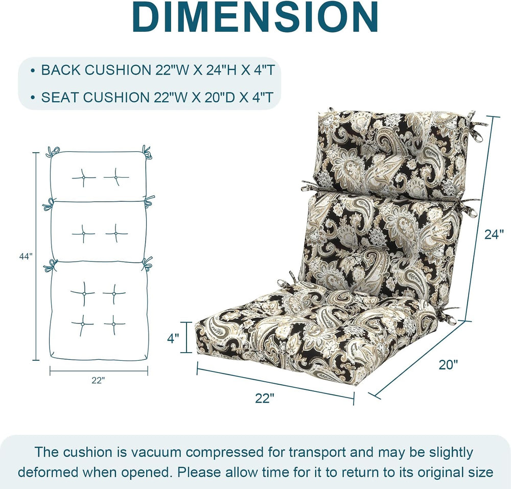 DYTXIII Outdoor High Back Chair Cushions Set of 2, Water Repellent Tufted Roc...