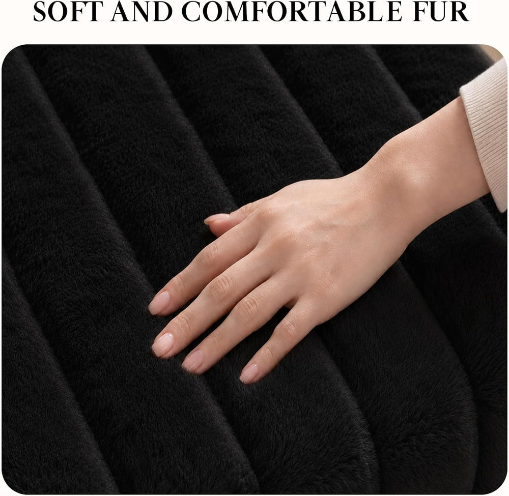 Black Faux Fur Vanity Chair with Storage and Foldable Backrest