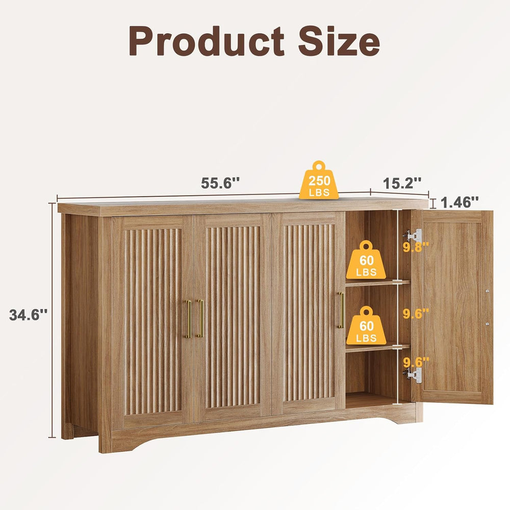 Memobarco Fluted Sideboard Buffet Cabinet with Storage 55.59",Natural Oak