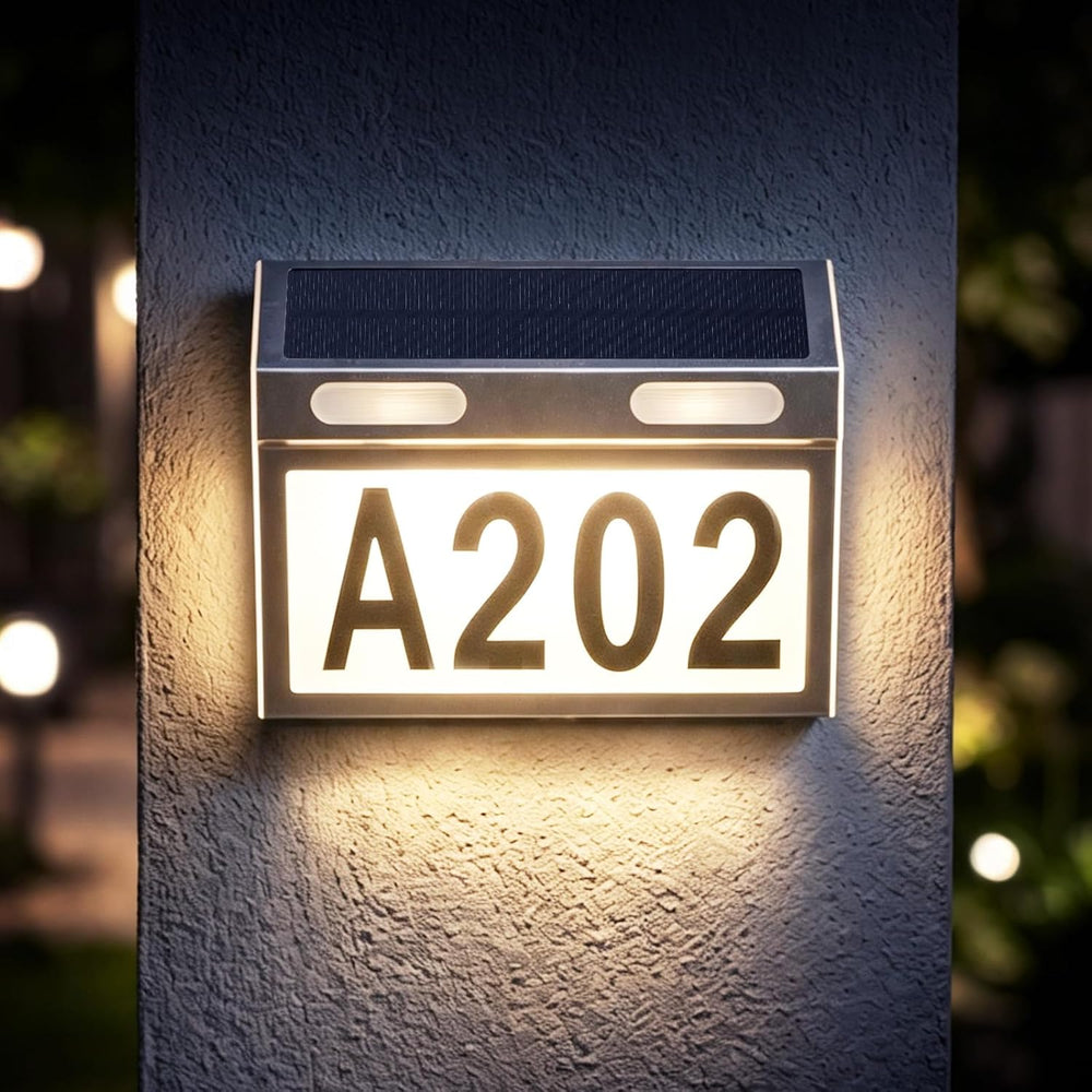 Solar House Numbers for Outside, 3 Color Wall Mounted LED Address Signs
