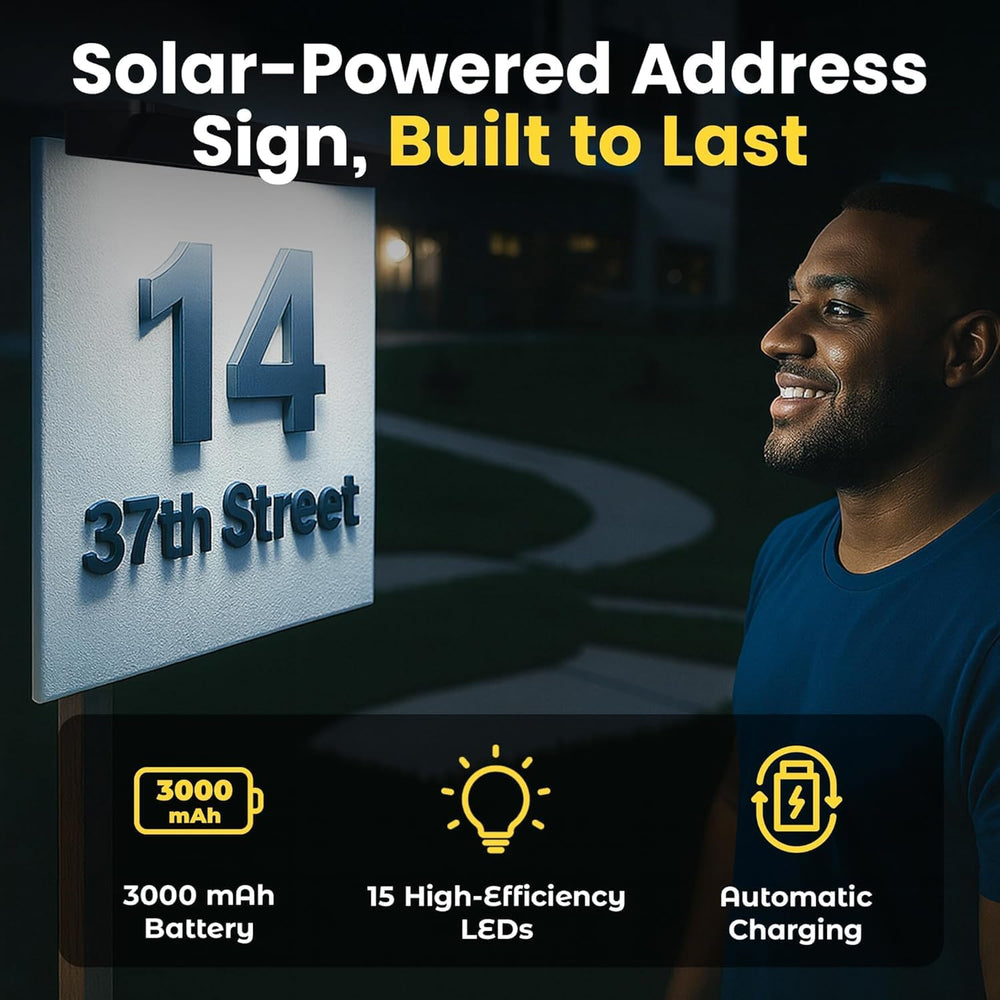 Brighticonics Solar Lighted House Numbers for Outside, Warm White 3000K