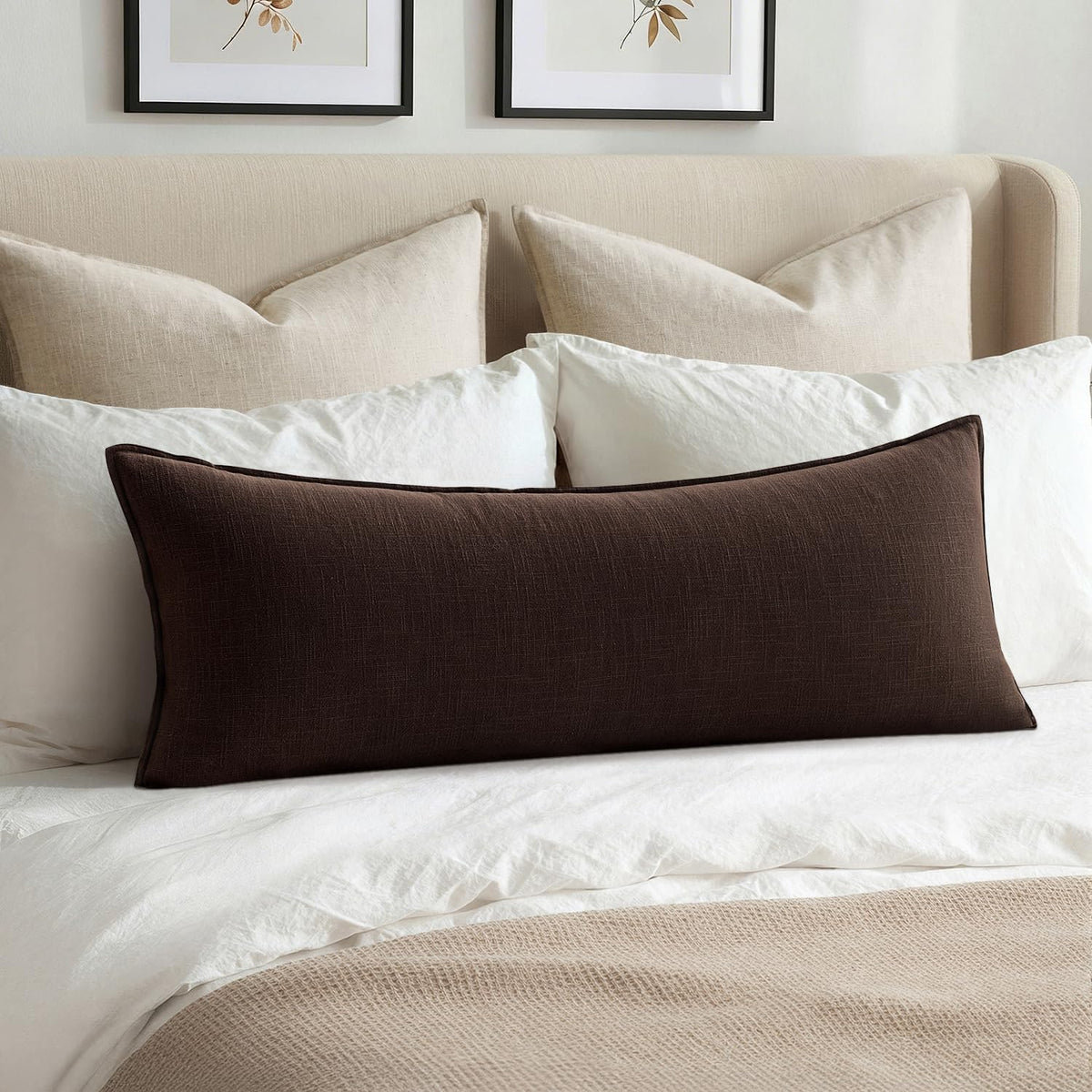 MIULEE Decorative Linen Lumbar Pillow Cover 14x36 Inch Dark Brown