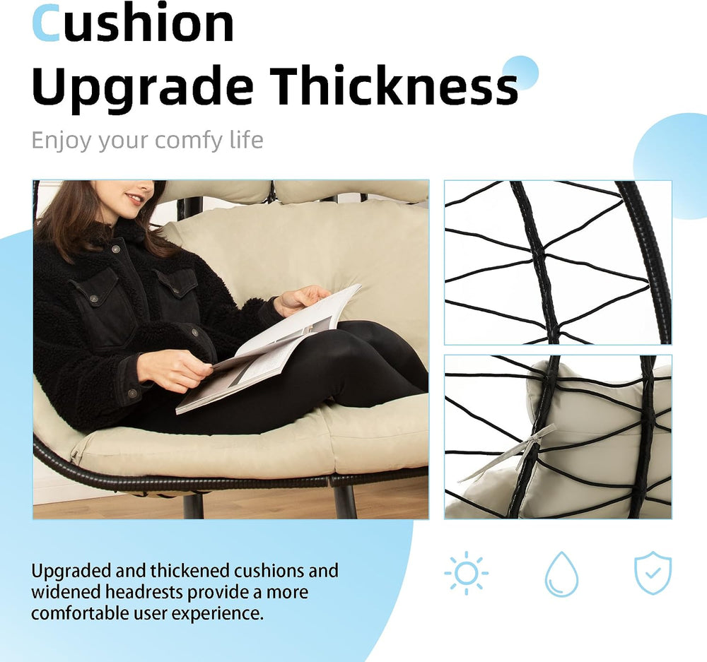 Double Egg Chair with Stand Hammock Swing Chair Foldable Hanging Loveseat, UV...