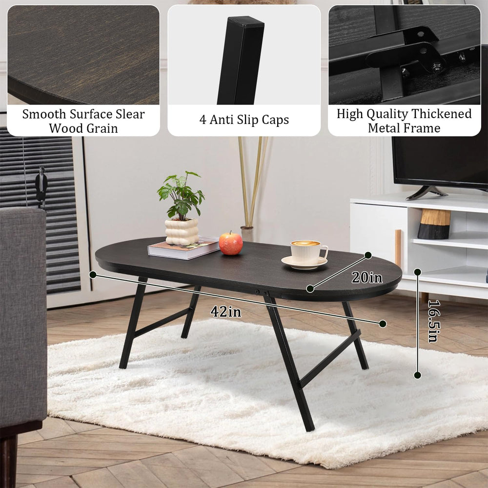 Small Oval Coffee Table Wood and Metal Folding Low Coffee Tables with Safety ...