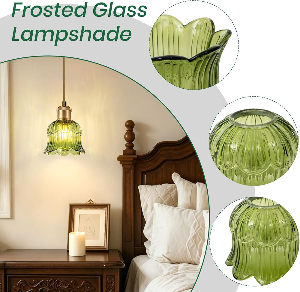 Tulip Lamp Shades Replacement, Green Glass Sconce Shade Heavy and Thick for w...