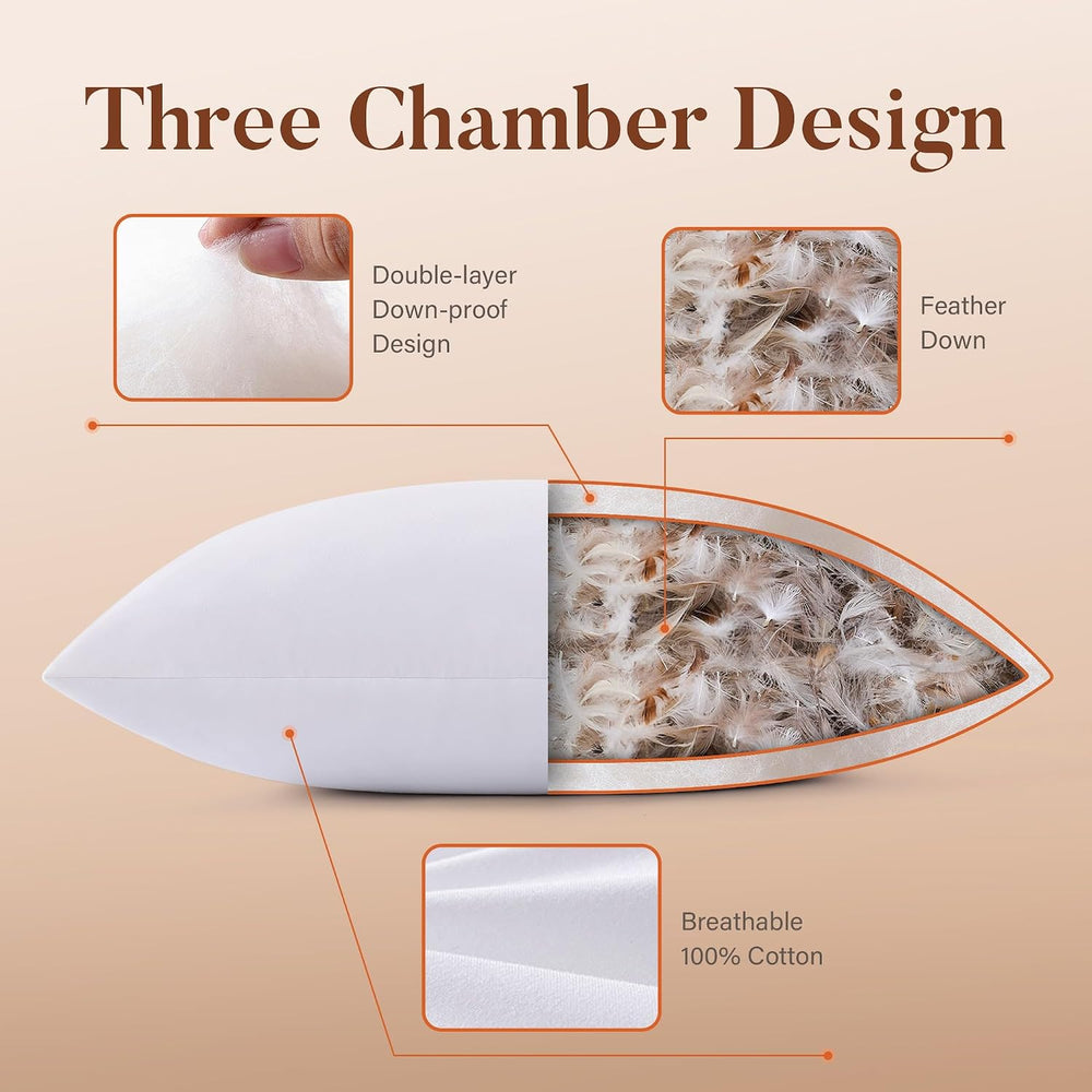 DOWNSTORIA 18x18 Feather Down Pillow Inserts Set of 2, 100% Cotton Cover