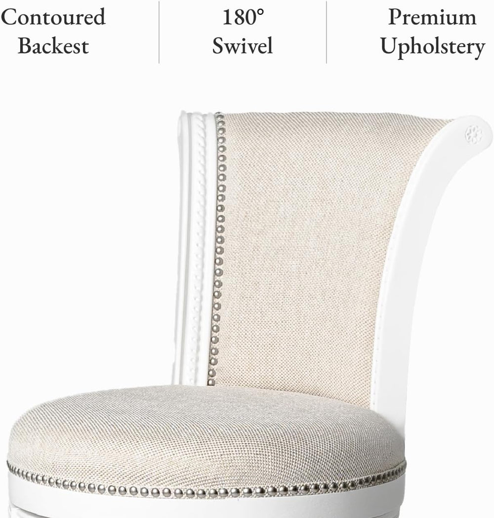 Maven Lane Pullman Bar Stool, White, Cream Fabric, 31", Set of 2
