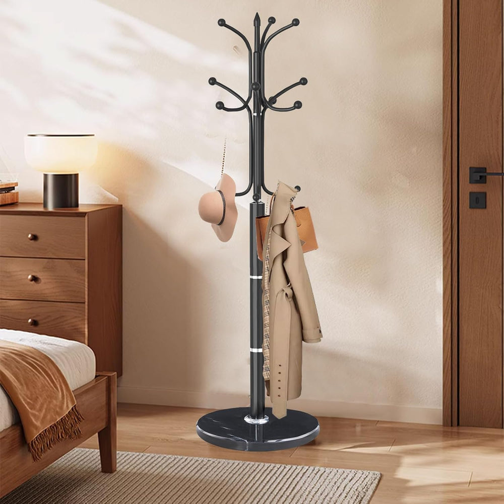 Coat Rack Stand,Black Metal Coat Rack Freestanding with 12 Hooks