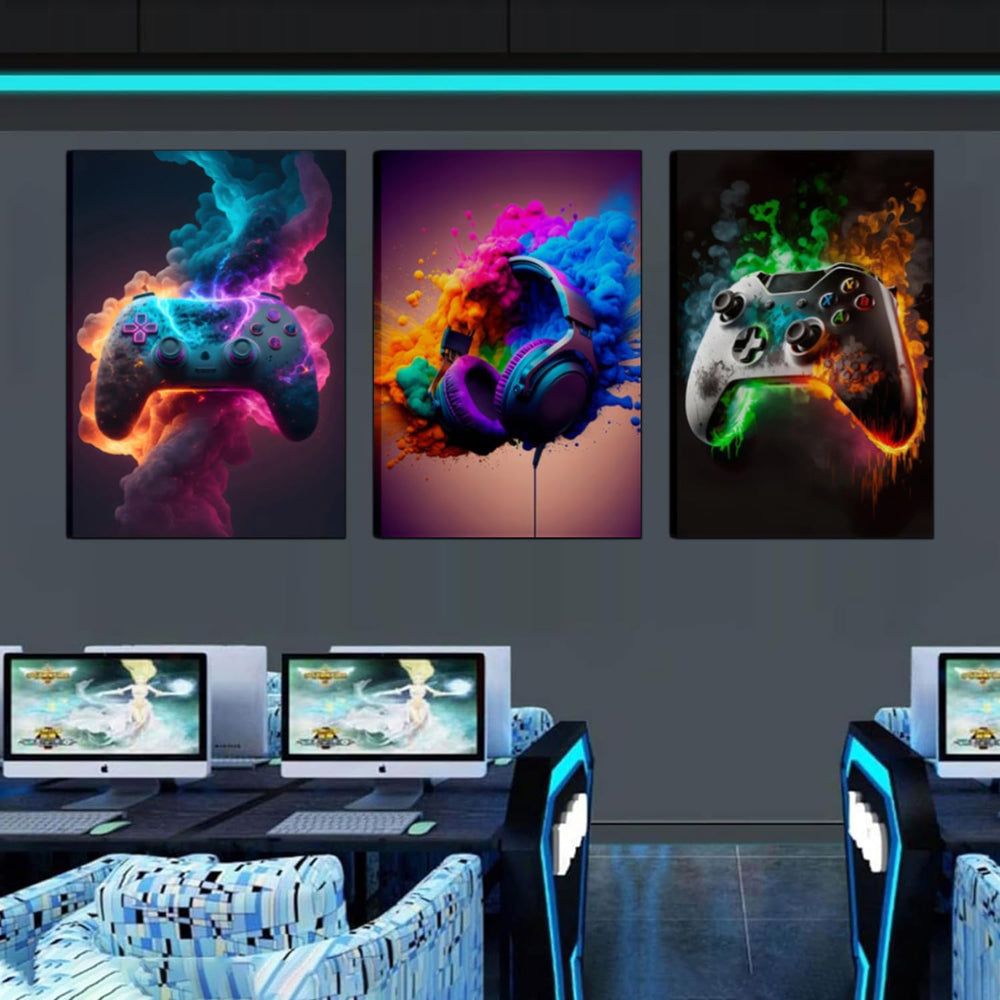 BGFCE Gaming Room Decor Canvas Wall Art Set of 3 - Cool Video Gaming Theme Wa...