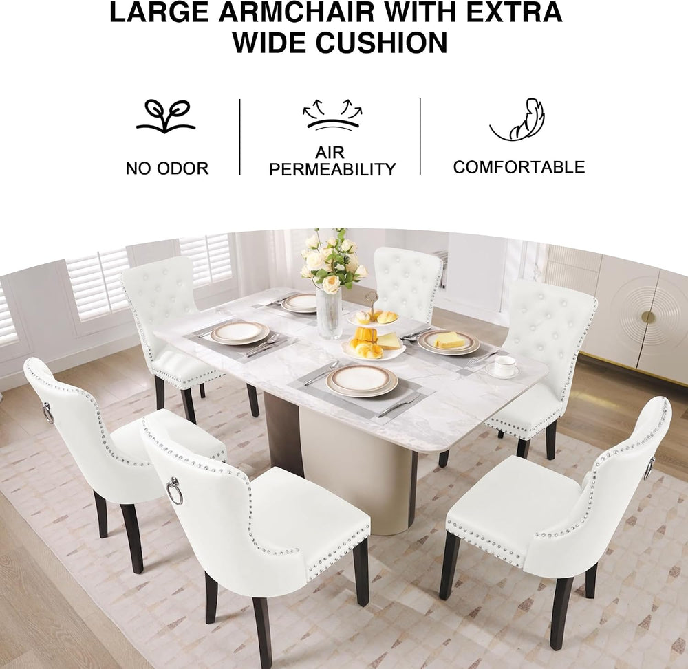 adochr PU Leather Dining Chairs Set of 6, Upholstered Kitchen Chairs,White