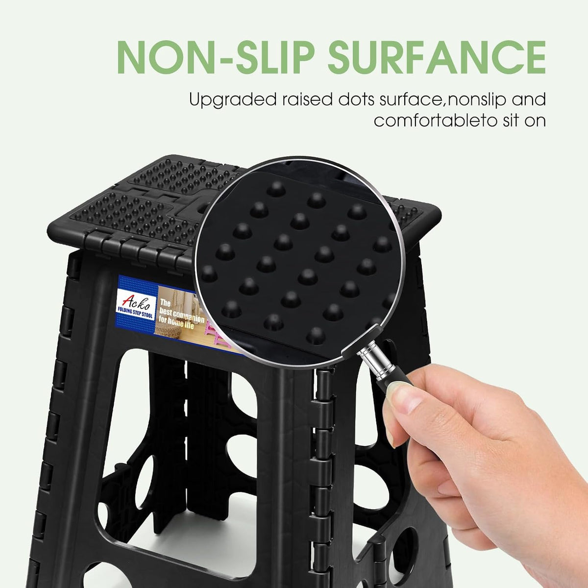 ACKO 17.5" Folding Step Stool, 400 lb Capacity with Safety Lock, Dot Black