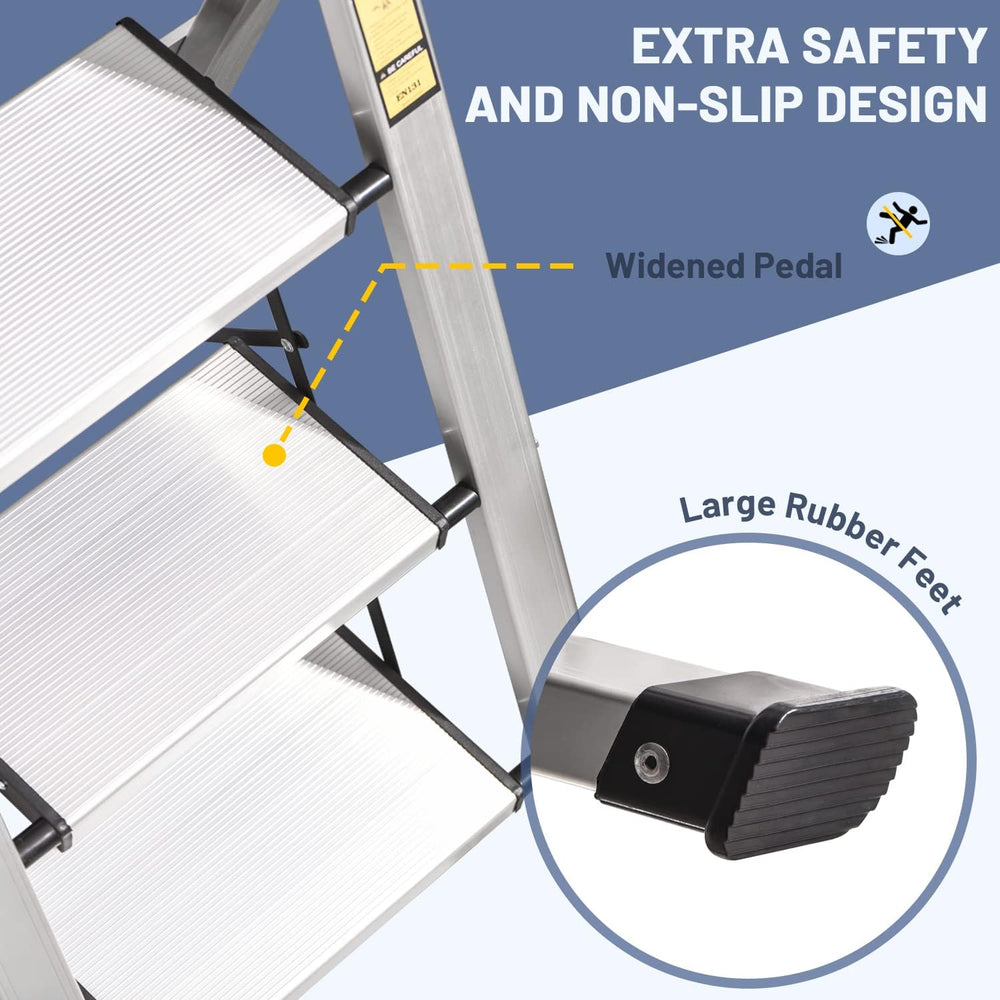 XinSunho 4 Step Ladder, Aluminum Folding Stool with Retractable Handgrip