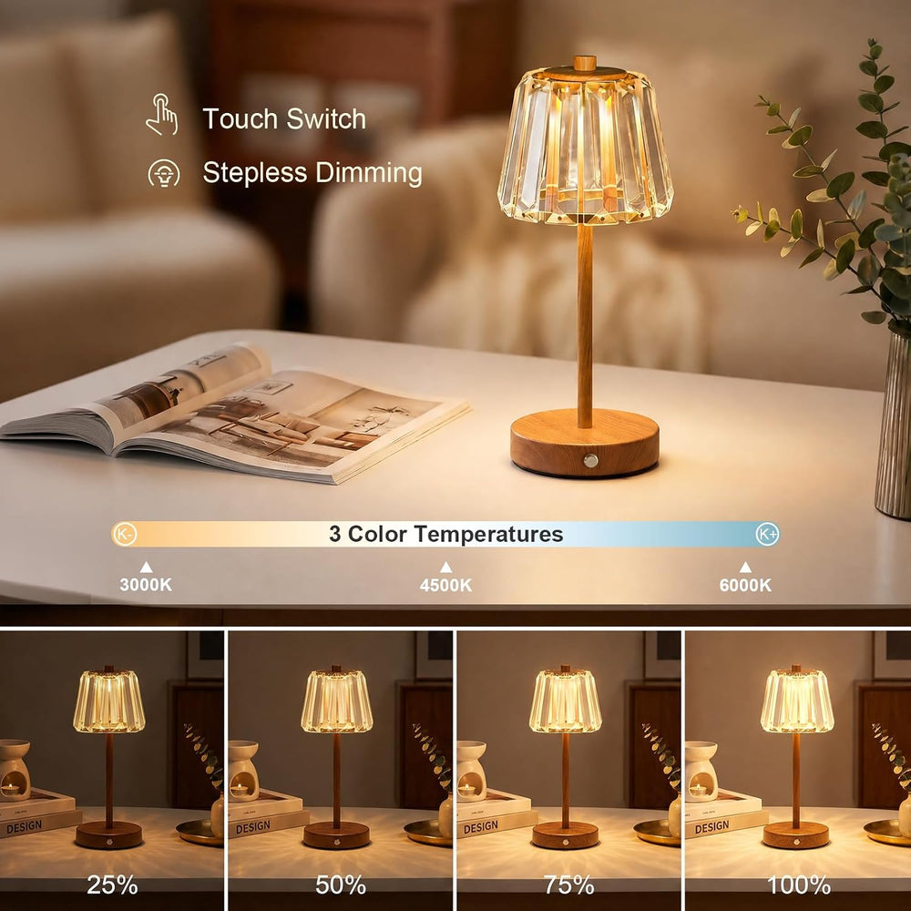Oneach 13" Small Crystal Cordless Table Lamp, Touch Rechargeable Desk Lamps