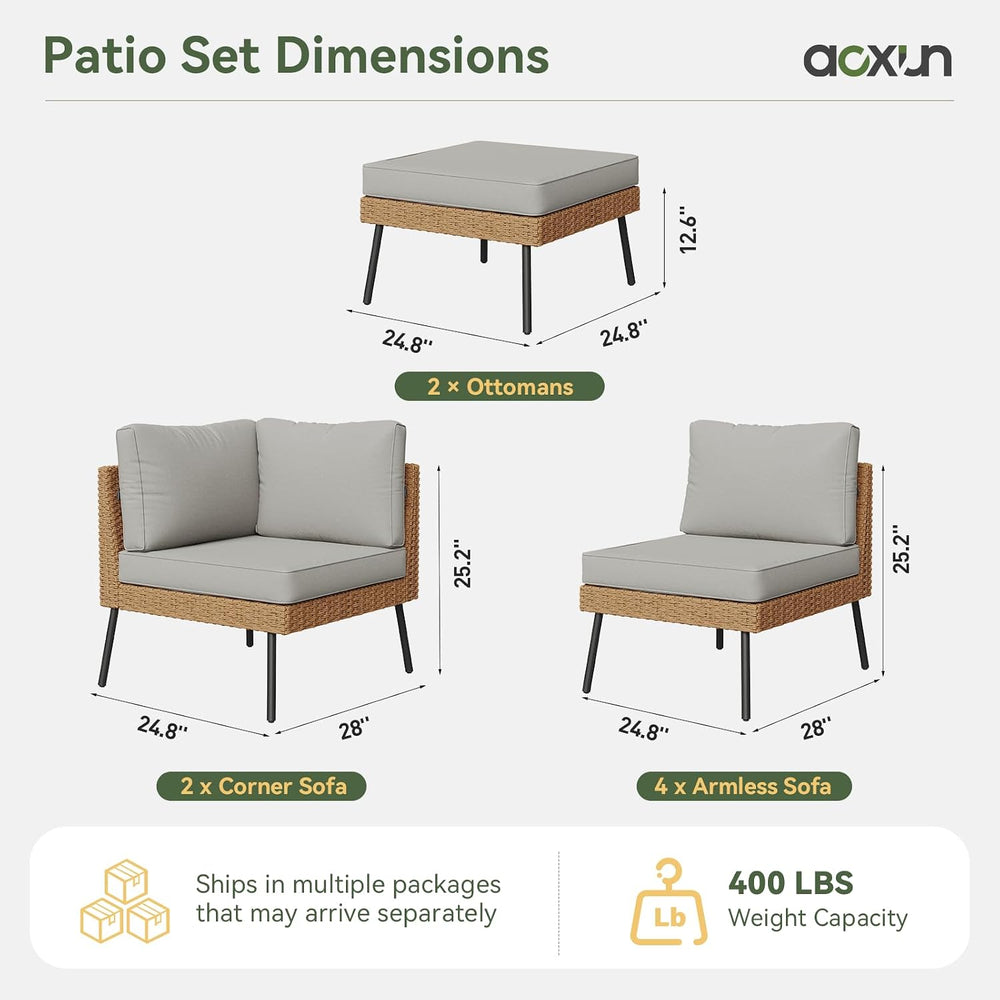 Aoxun 8 Piece Patio Furniture Set, 8 Seats Outdoor Sectional Sofas with Thick...