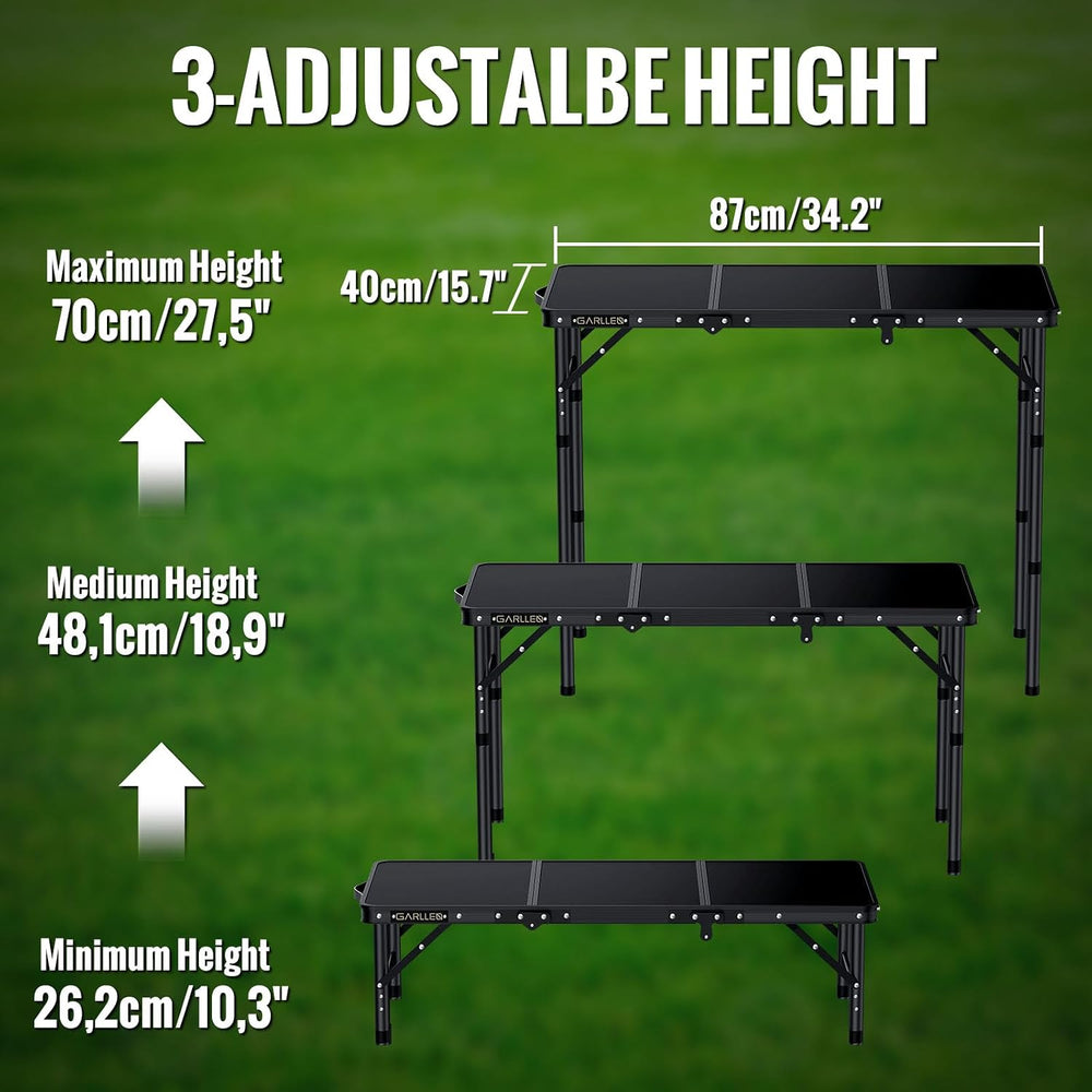 GARLLEN Folding Camping Table 34.2"Lx15.7"W 3 Adjustable Height Tru...