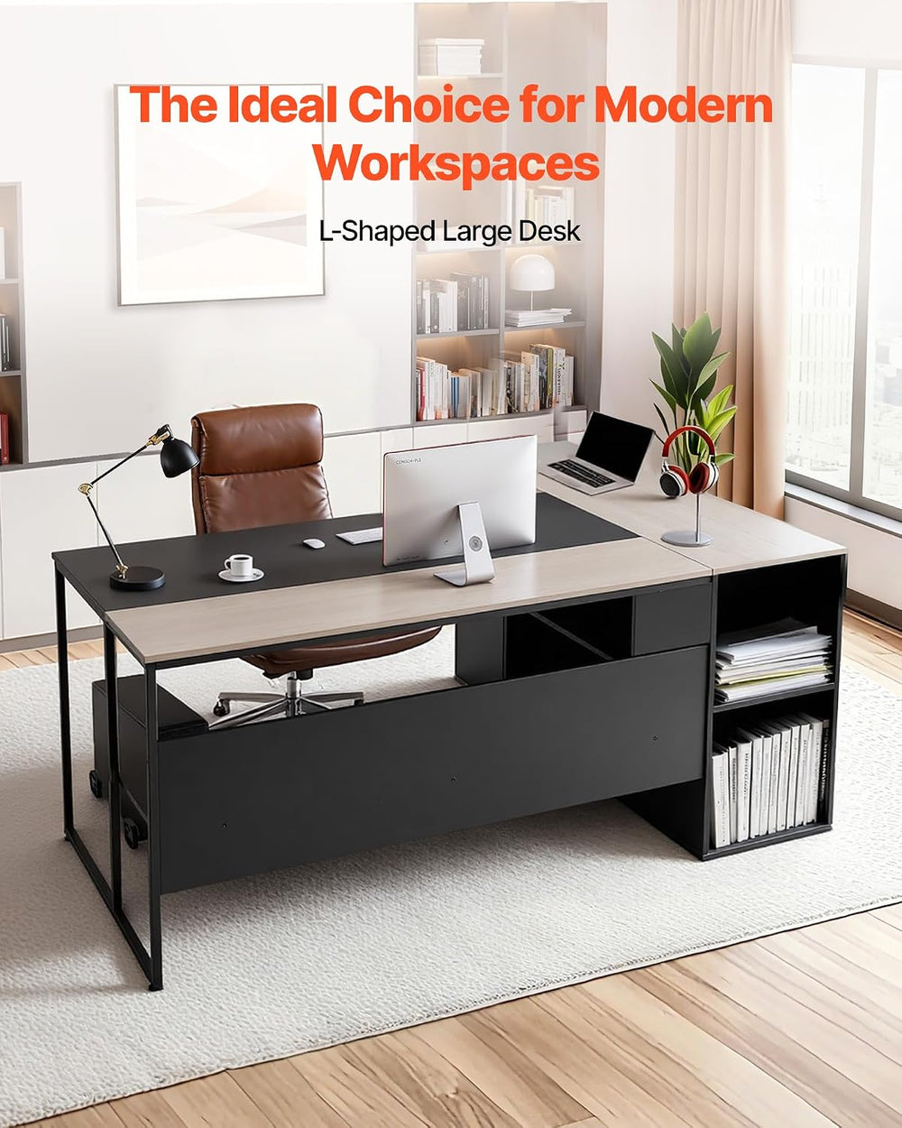 VEVOR 71" L-Shaped Executive Desk, Large Computer Desk with Drawers, Fil...