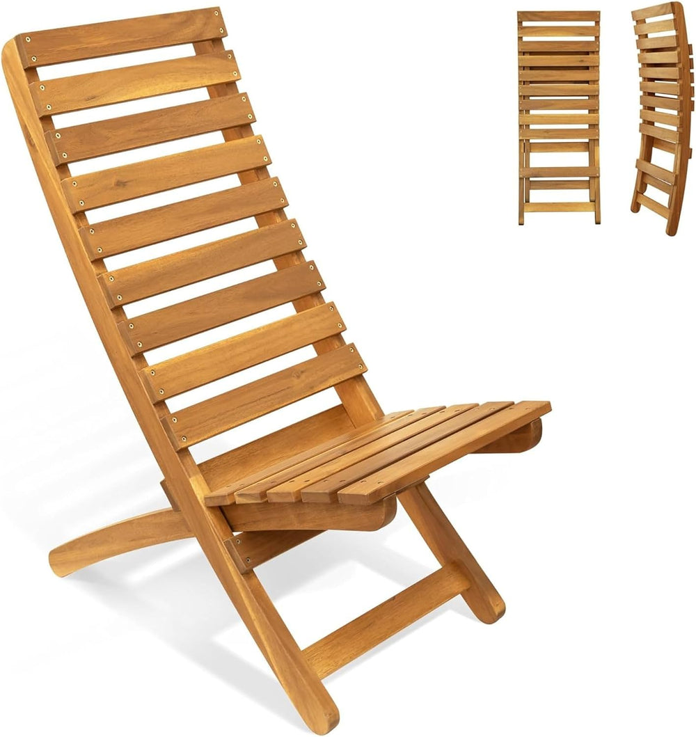 Melino 2PCS Wooden Folding Chairs, FSC Certified Acacia Low Profile Adirondac...