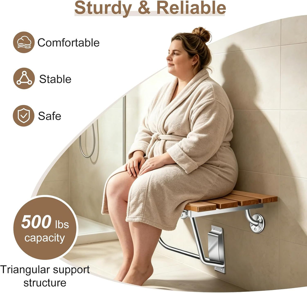 24'' Folding Shower Seat Wall Mounted, 500lb Load Capacity, Space-Saving