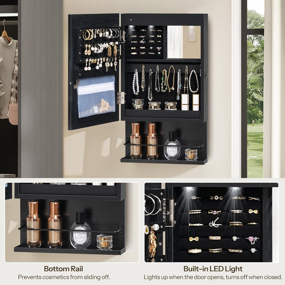 HOOBRO Wall Mounted Jewelry Cabinet, LED Jewelry Armoire with Interior Mirror...