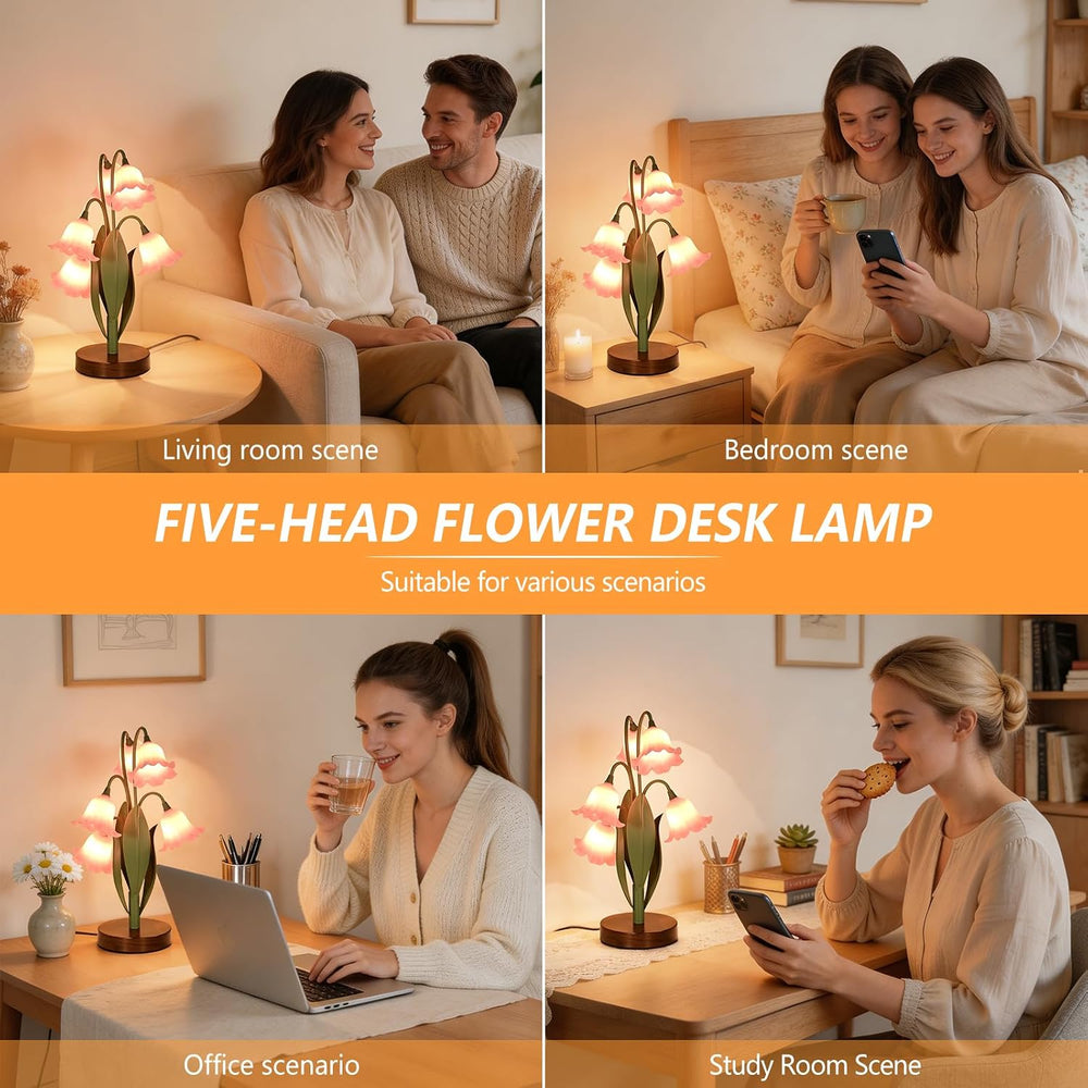 Flower Table Lamp for Bedroom, LED Cute Reading Light